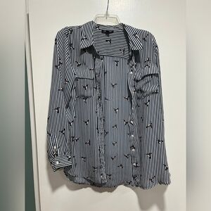 Roz & Ali Black and White Striped Hummingbird Blouse